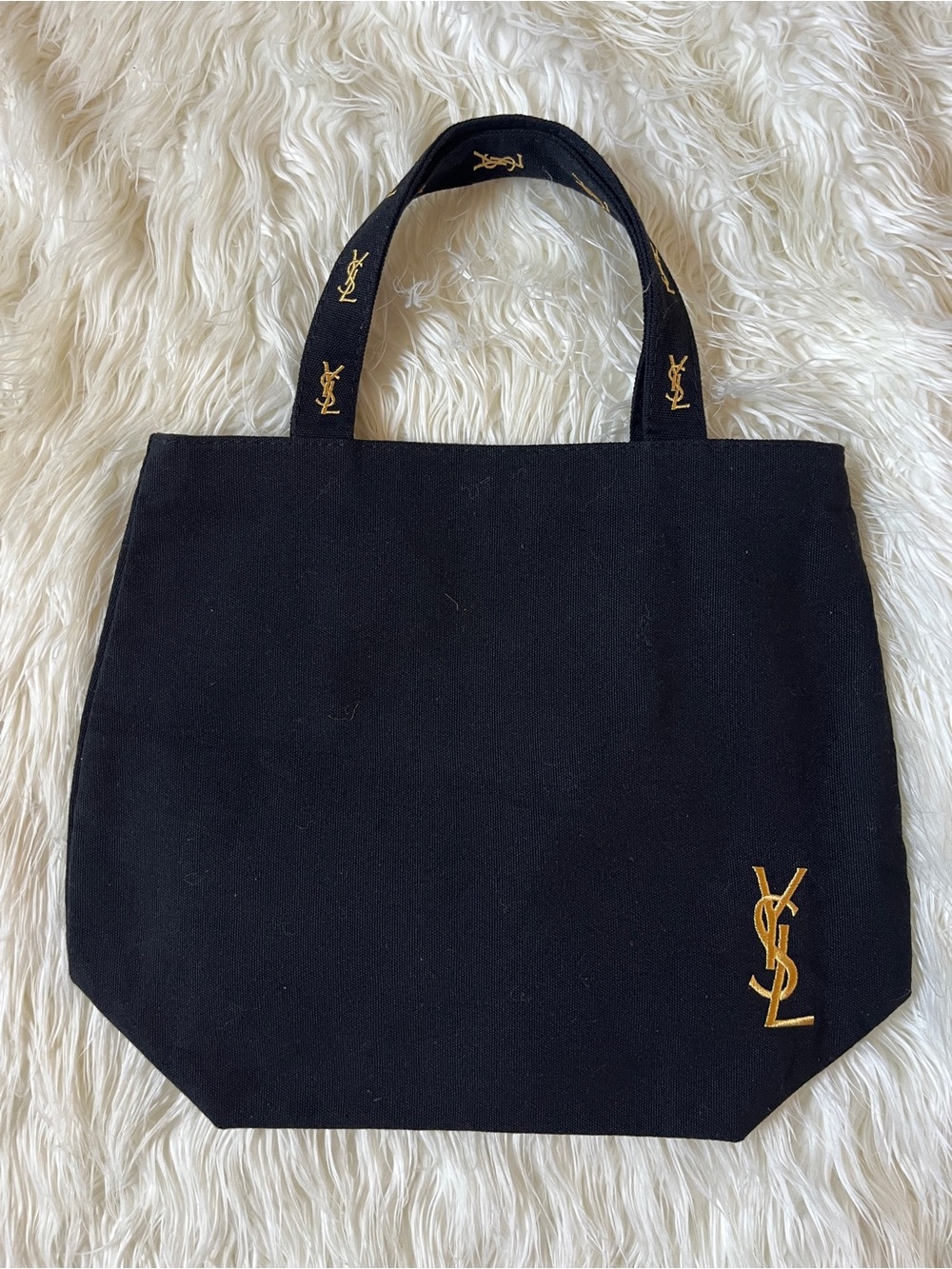 Yves Saint Laurent Black Canvas Tote with Gold YSL Embroidery, GWP